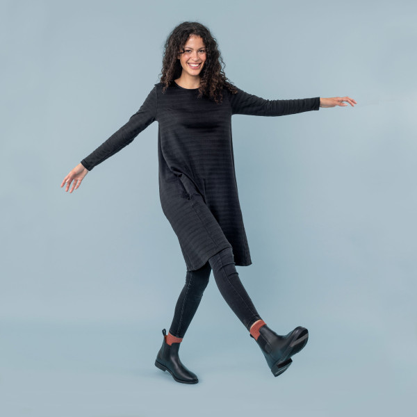 Damen A-Linien Kleid Rippenoptik schwarz Damen A-Linien Kleid Rippenoptik schwarz
