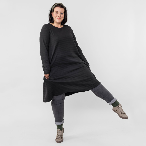 Damen A-Linien Kleid Rippenoptik schwarz Damen A-Linien Kleid Rippenoptik schwarz