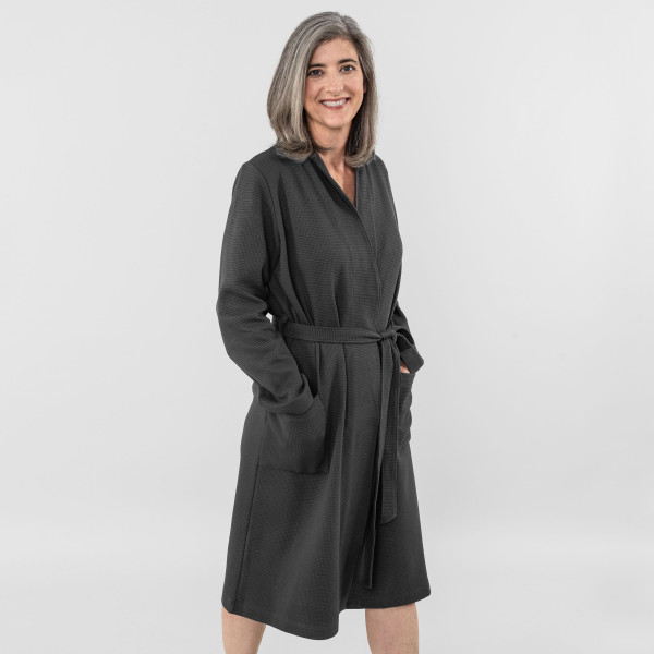 Damen Bademantel Waffelpiqué schiefergrau Damen Bademantel Waffelpiqué schiefergrau