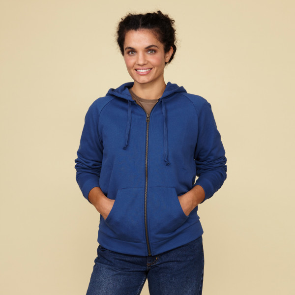 Damen Kapuzenjacke mit Greenpeace Logostick azurblau Damen Kapuzenjacke mit Greenpeace Logostick azurblau