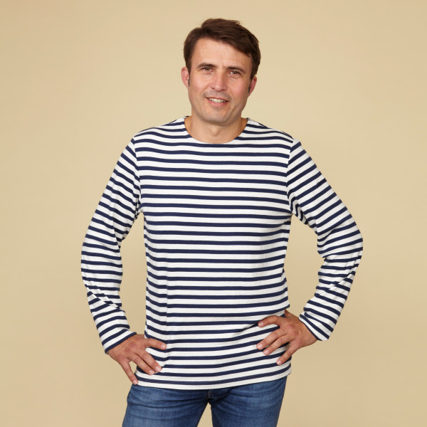 Herren Langarm Ringelshirt mit Greenpeace Logostick cremeweiss/dunkelblau Herren Langarm Ringelshirt mit Greenpeace Logostick cremeweiss/dunkelblau
