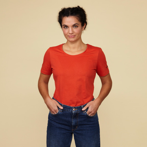 Damen T-Shirt Kurzarm orangerot mit Greenpeace-Logo