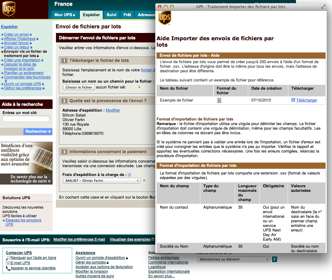 UPS Importer des fichiers par lots