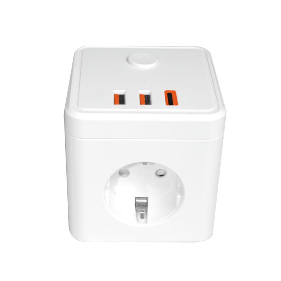 E-BLOCK base 3 salidas schuko, 2 USB y 1 USB Tipe C + Interruptor | Silver Sanz