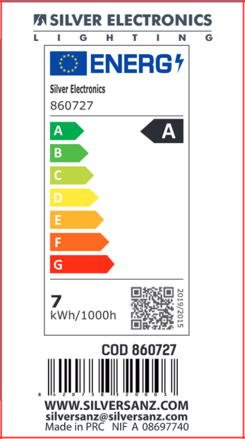 LED estándar de filamento A Class Crystal Frost E27 1521lm 7,2W 6000K 300º 30.000h | Silver Sanz