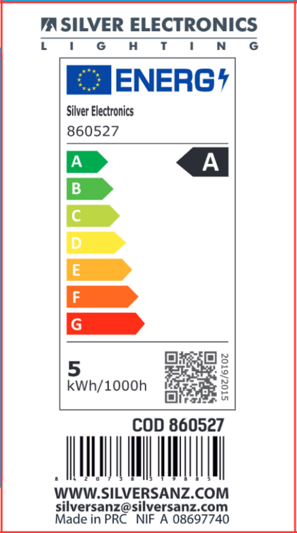 LED estándar de filamento A Class Crystal Frost E27 1521lm 7,2W 6000K 300º 30.000h | Silver Sanz