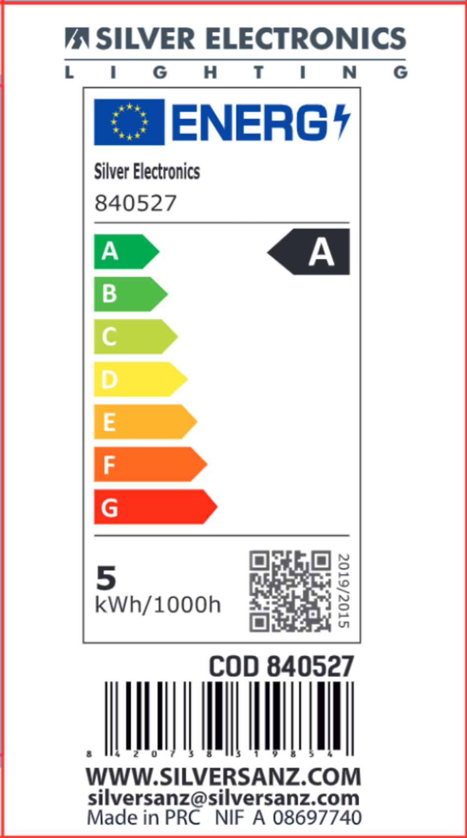 LED estándar de filamento A Class Crystal Frost E27 1521lm 7,2W 6000K 300º 30.000h | Silver Sanz