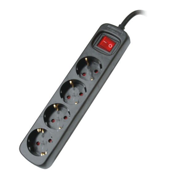 Base électrique Silver Electronics à 4 prises avec interrupteur et 1,5 mètre de câble noir