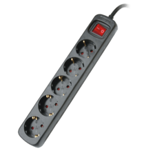 Silver Electronics Base Eléctrica de 5 tomas con interruptor y cable de 1,5 metros Negro