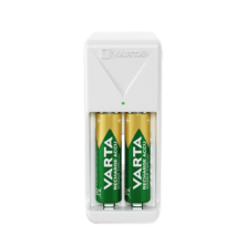 Mini Charger AA/AAA rechargeable battery charger with LED charge indicator light (includes 2 AA 2100mAh batteries) | Silver Sanz