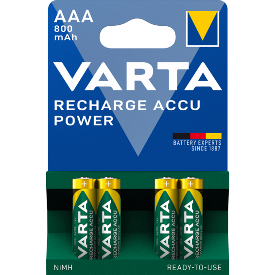 Accu Power AAA 800mAh Ready To Use rechargeable battery (blister pack of 4 batteries) | Silver Sanz