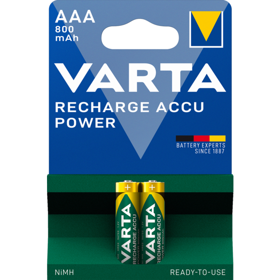 Accu Power AAA 800mAh Ready To Use rechargeable battery (blister pack of 2 batteries) | Silver Sanz