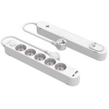 Silver Electronics Base eléctrica multi PROTEK PLUS USB 5 tomas con interruptor 1 USB-A + 1 USB-C 3A cable 1,5m IP20 blanco | Silver Sanz