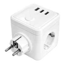 Cubo multi E-BLOCK 3 tomas +int., medidor consumo, smart wifi, bluetooth, 2USB-A+1USB-C IP20 blanco | Silver Sanz