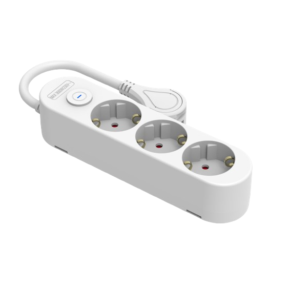 PROTEK PLUS Socle électrique multiprise 3 prises avec interrupteur câble 1,5m IP20 blanc | Silver Sanz