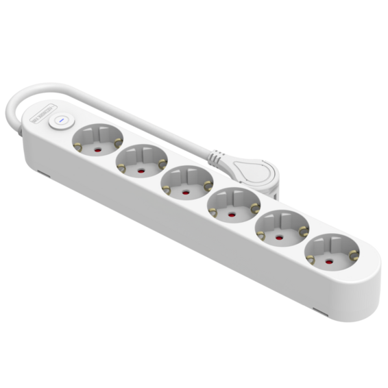PROTEK PLUS multi-plug electrical base 6 outlets with switch 1.5m cable IP20 white | Silver Sanz