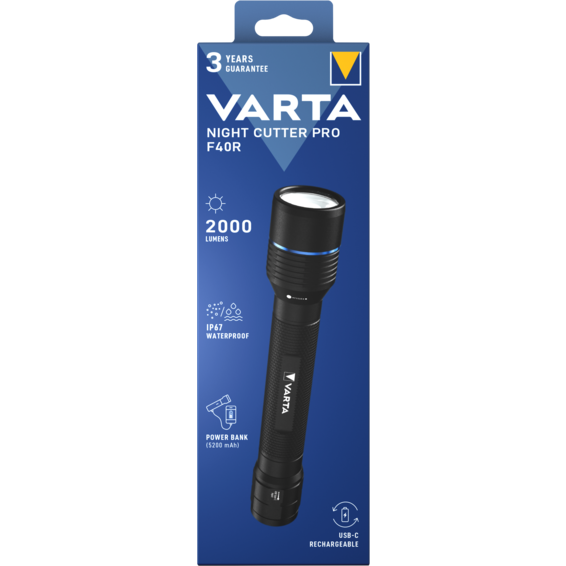 Linterna LED Night Cutter Pro F40R Recargable bat. Li-Ion + Power Bank 2000lm IP67 USB Type C | Silver Sanz