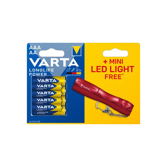 Longlife Power LR03 AAA and LR6 AA alkaline batteries + flashlight (blister pack of 4 AAA + 4 AA batteries) | Silver Sanz