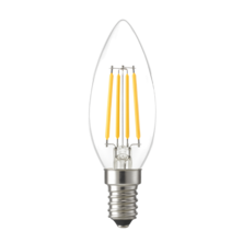 Ampoule LED C35 à filament transparent, culot E14, intensité lumineuse réglable, 470 lm, 4 W, 2700 K, durée de vie 25 000 h | Silver Sanz