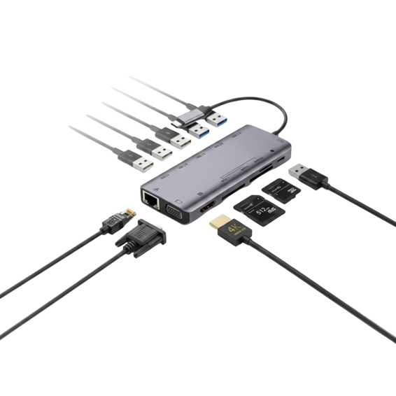 Silver HT Adaptador Type-C Logan HUB 13 en 1