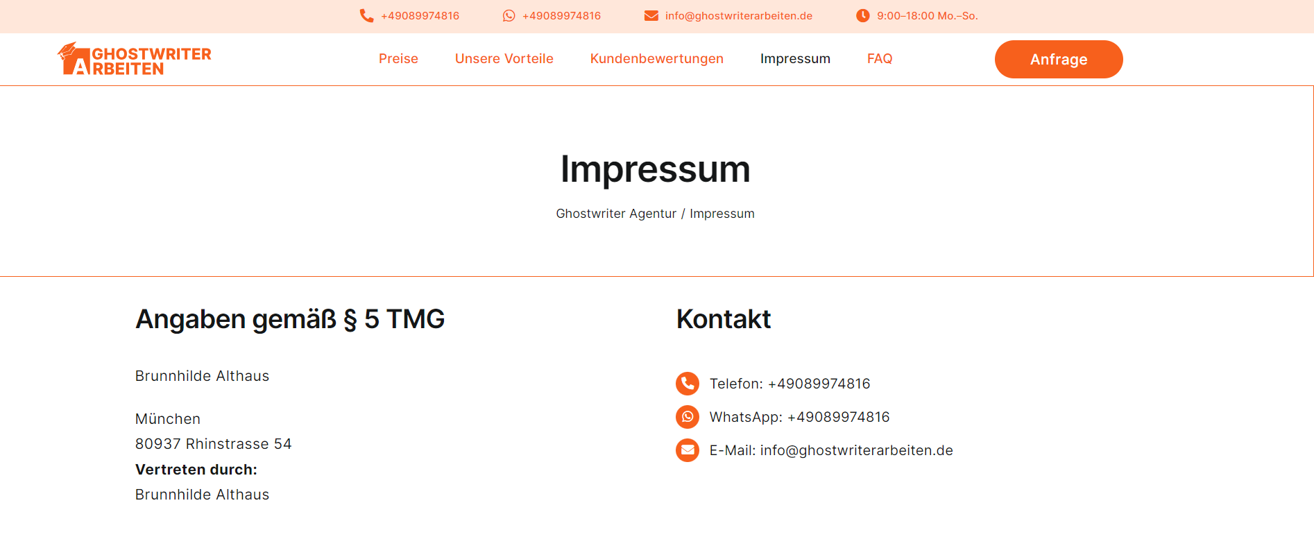 Ghostwriter Arbeiten, Rhinstrasse in München