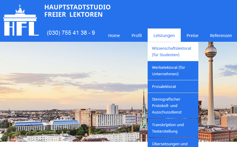 HAUPTSTADTSTUDIO FREIER LEKTOREN, Hagedornstr. in Berlin