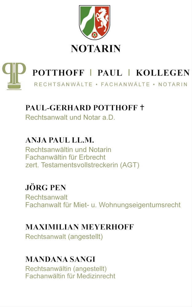 Potthoff | Paul | Kollegen - Rechtsanwälte - Fachanwälte  & Notarin Anja Paul LL.M., Kökerstraße in Gütersloh