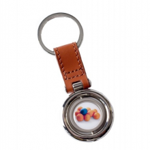 Round Tan Leather Keyring