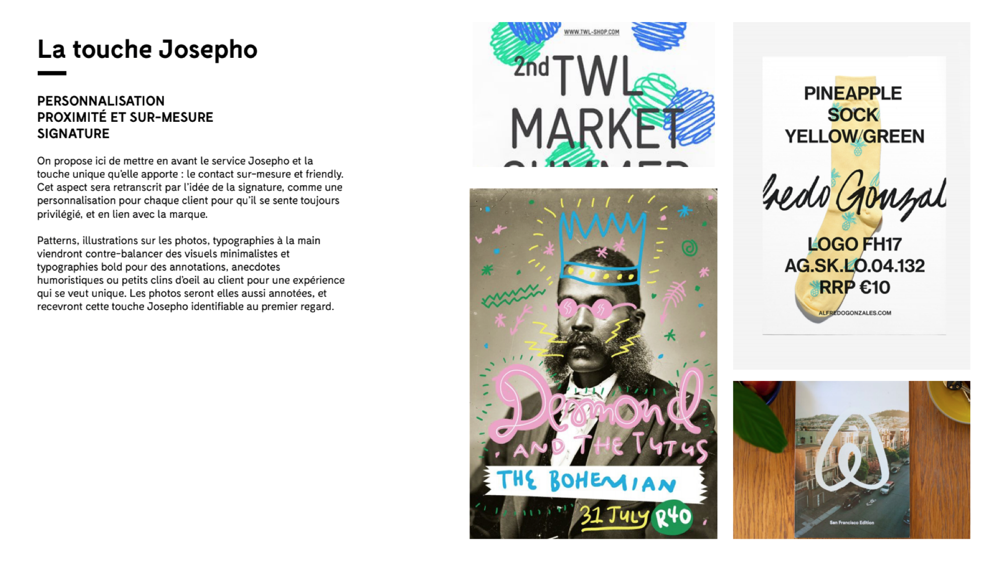 Moodboard d'inspiration qui a permis de créer la nouvelle identité de Josepho.
