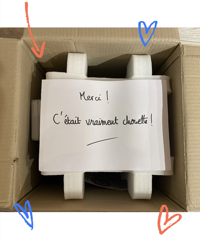 Mot de remerciement d'un client josepho laissé dans le carton d'un photobooth lors de son renvoi