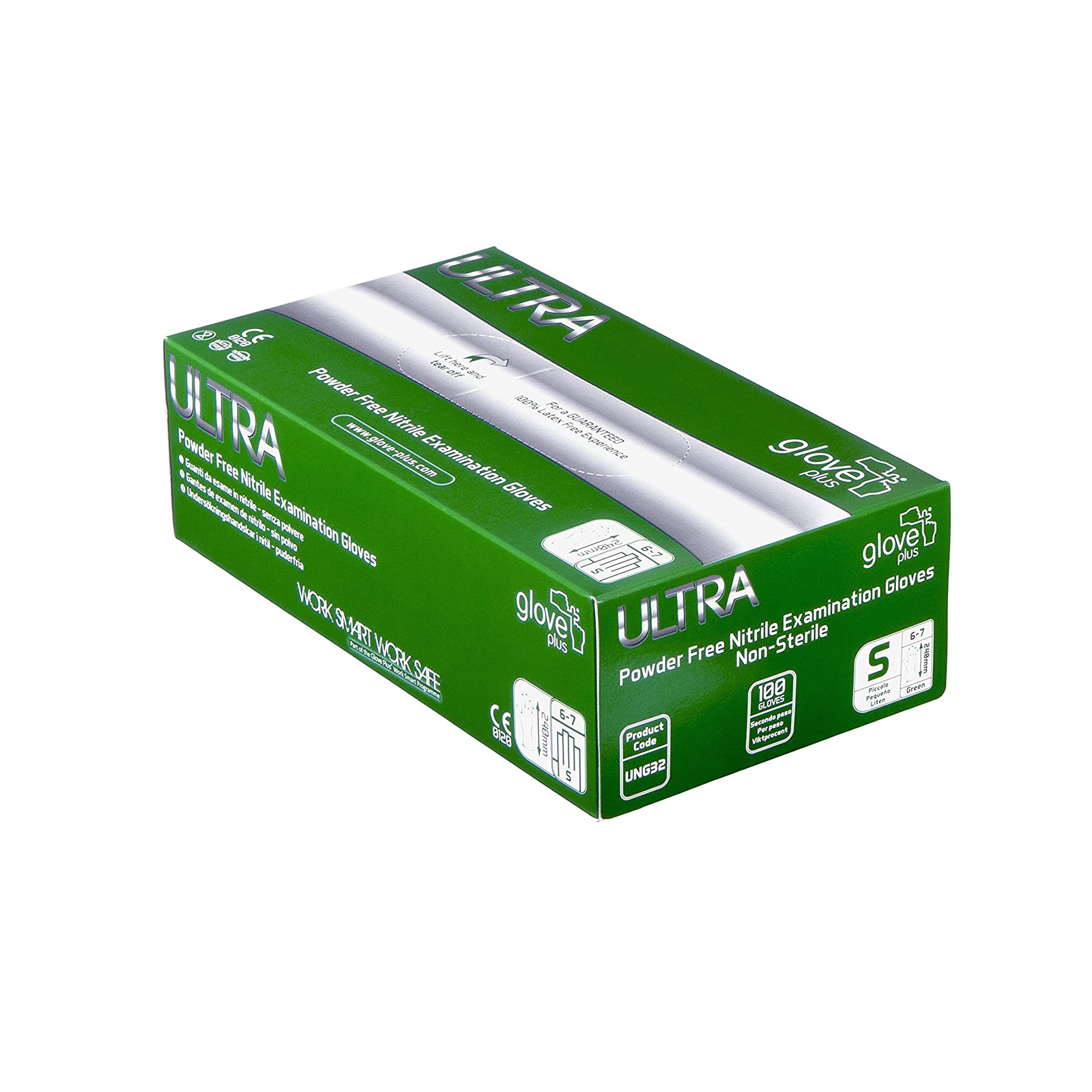 Glove Plus Nitrile Disposable Gloves Green Small Pk 100