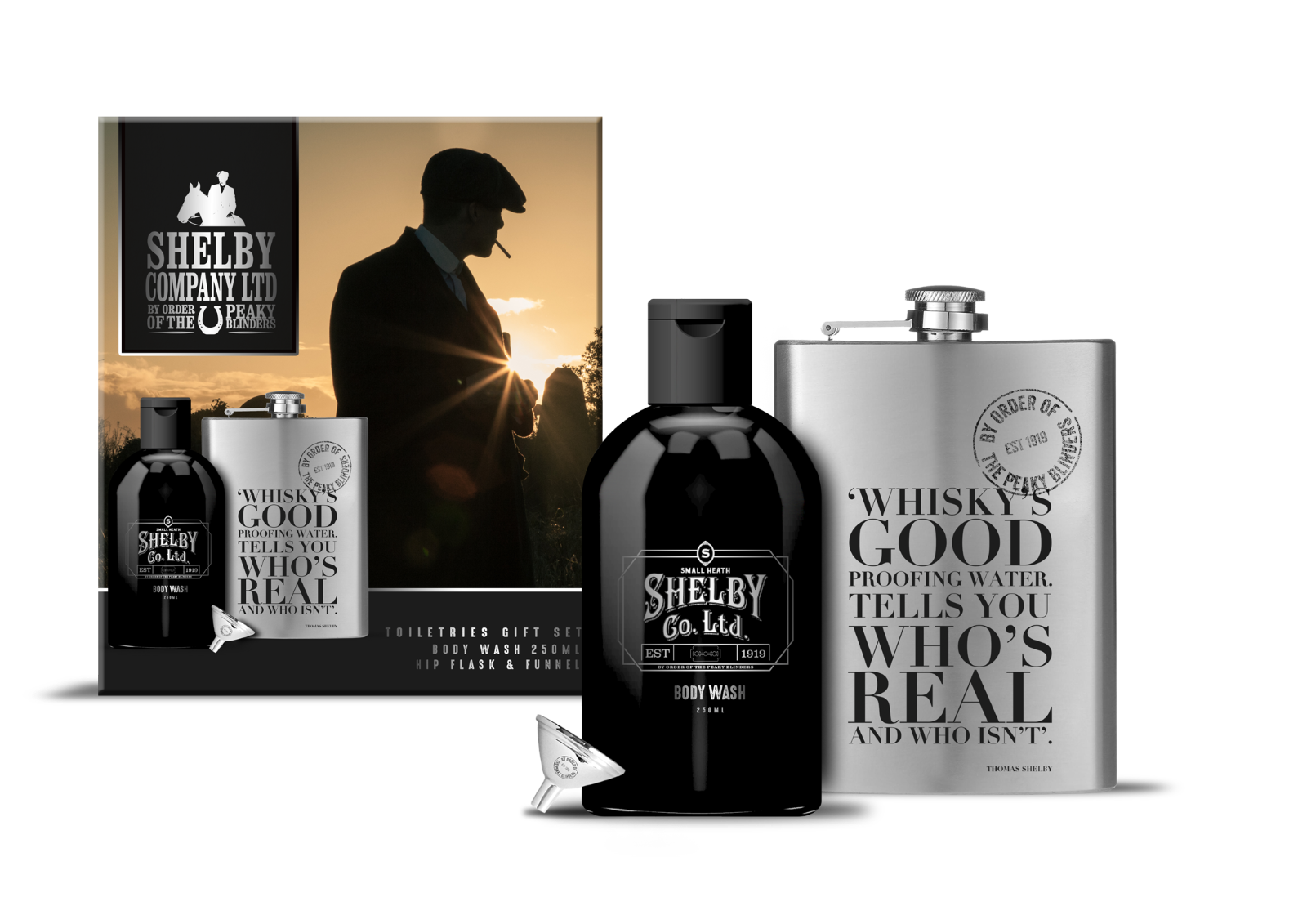 Peaky Blinders Toiletries Set with 250ml Body Wash & Hip Fla