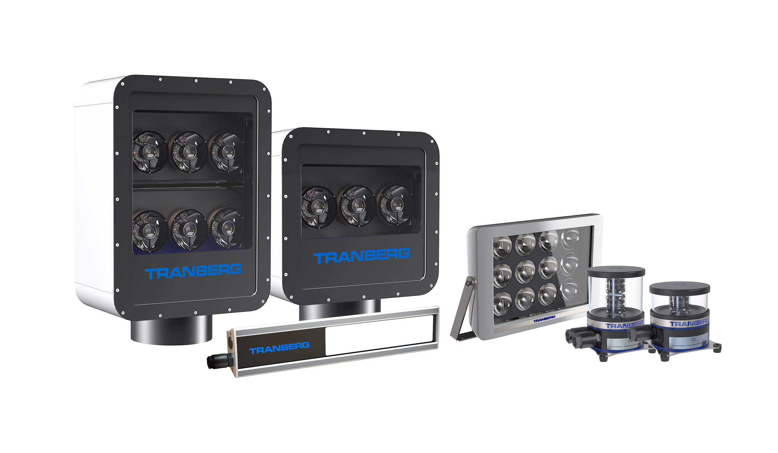 TheBlueLineLightingSeriesFromlefttorightSearchLightDeckLightFloodlightandaSingle