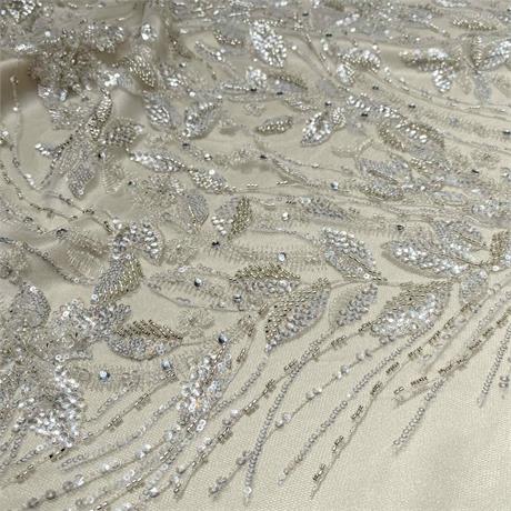 Sequin & Beaded Silver Tulle Image 1