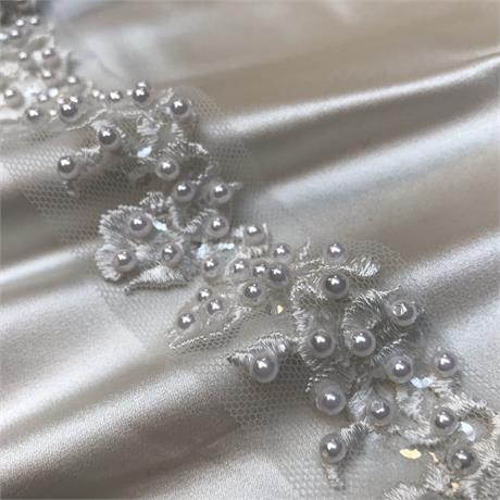 Pearl And Sequin Embroidered Tulle Trim Image 1