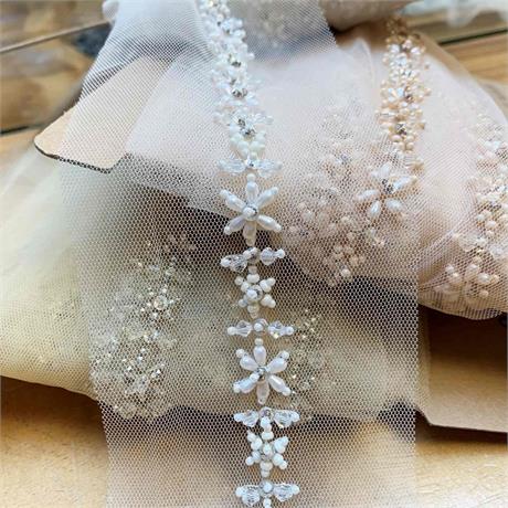 Embroidered Floral Tulle Trim Image 1