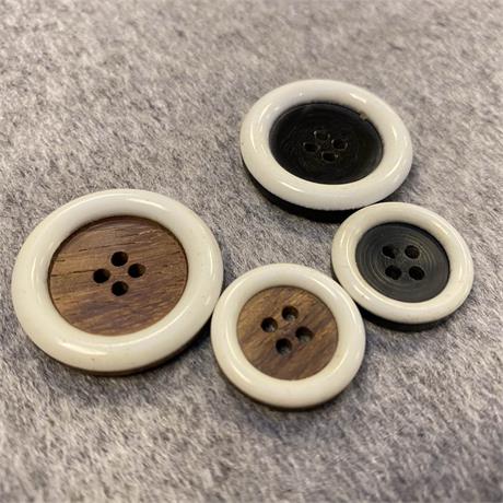 Italian Natural Wood 4-Hole Button with Resin Rim Image 1