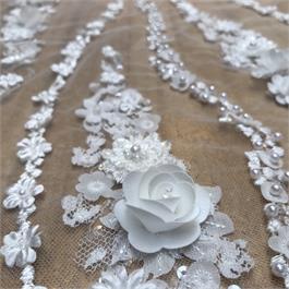Embroidered Beaded 3D Flower Tulle Thumbnail Image 3