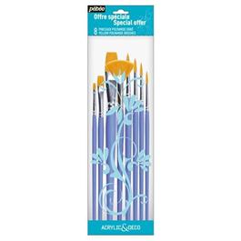 Pebeo Acrylic & Deco Set of 8 Brushes Round, Flat & Fan thumbnail