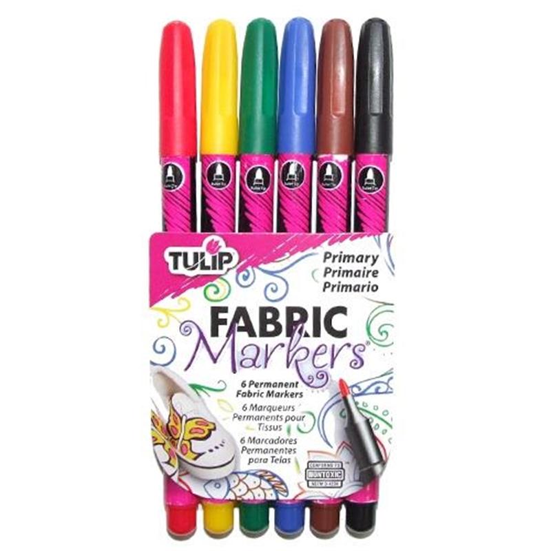 Tulip Fine Tip Fabric Markers Primary Colours 6 Pack