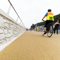 Coloured asphalt surfacing for sea front promenade