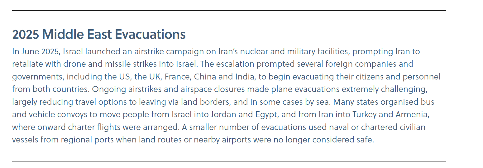 Middl East evacuations