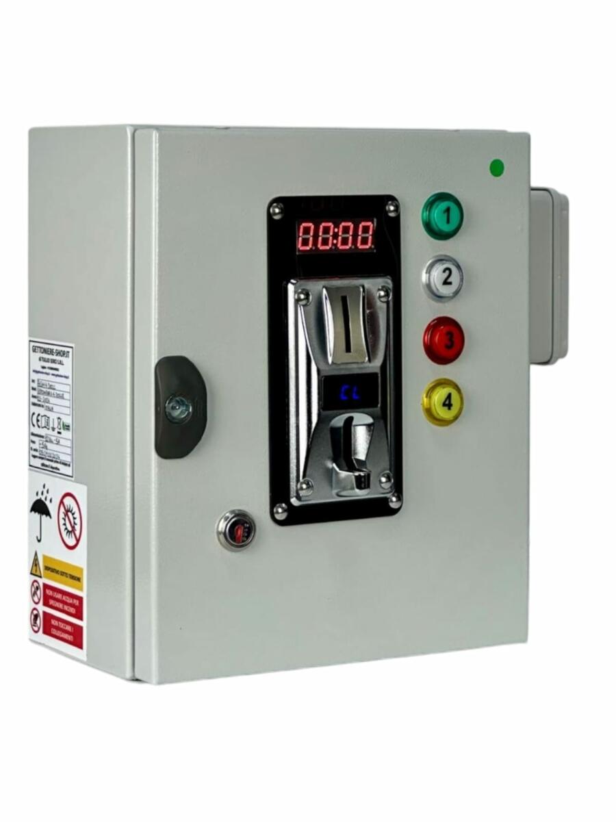 Gettoniera Multimoneta per 4 Porte con Elettroserrature 12Vcc – Sistema Apriporta Temporizzato