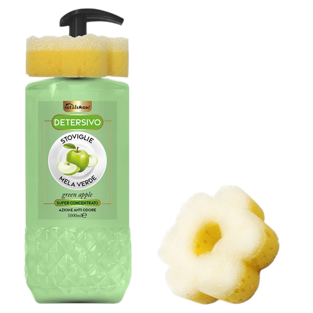 SETABLU DETERSIVO  STOVIGLIE MELA VERDE 1 LT + SPUGNA OMAGGIO (Confezione da 12 pezzi) 