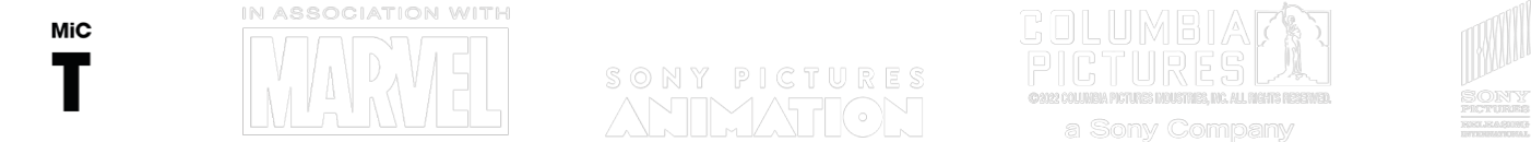 A collection of legal and credit logos for Spider-Man: Across the Spider-Verse