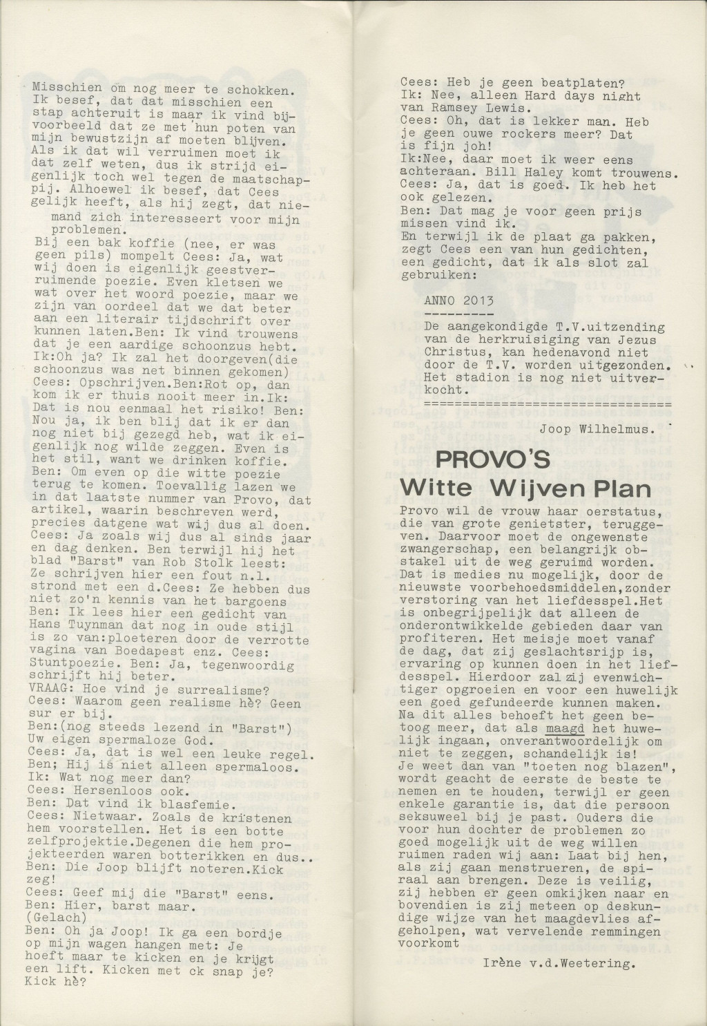 ‘Witte Wijven Plan’ in Gnot, 1967. Provo, International Institute of Social History, Amsterdam
