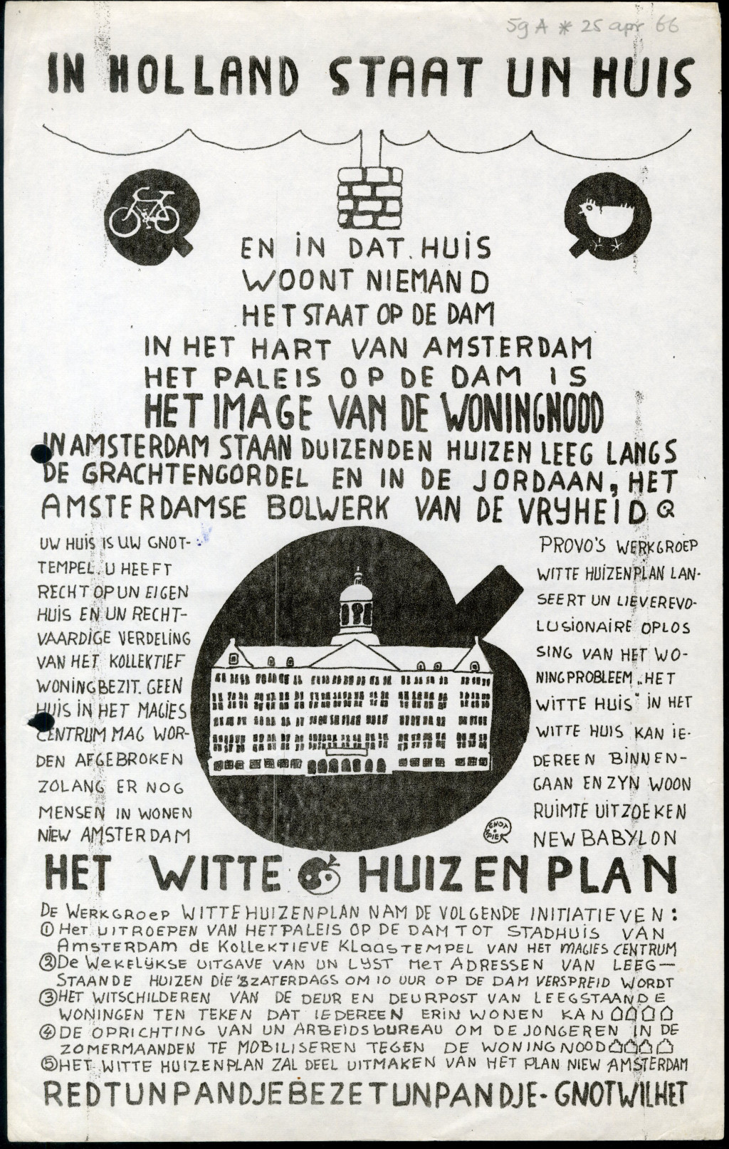 Witte Huizenplan (White Dwellings Plan), pamphlet, 1966, Provo, Collection International Institute of Social History (IISG)