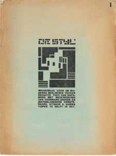 Fig. 1 Omslag van het eerste nummer van De Stijl. Maandblad voor de beeldende vakken, met het door Vilmos Huszár ontworpen vignet, 1917