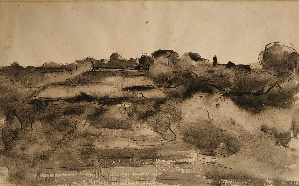 Bé de Waard, Landschap, datering onbekend, inkt, gewassen, op papier, particuliere collectie