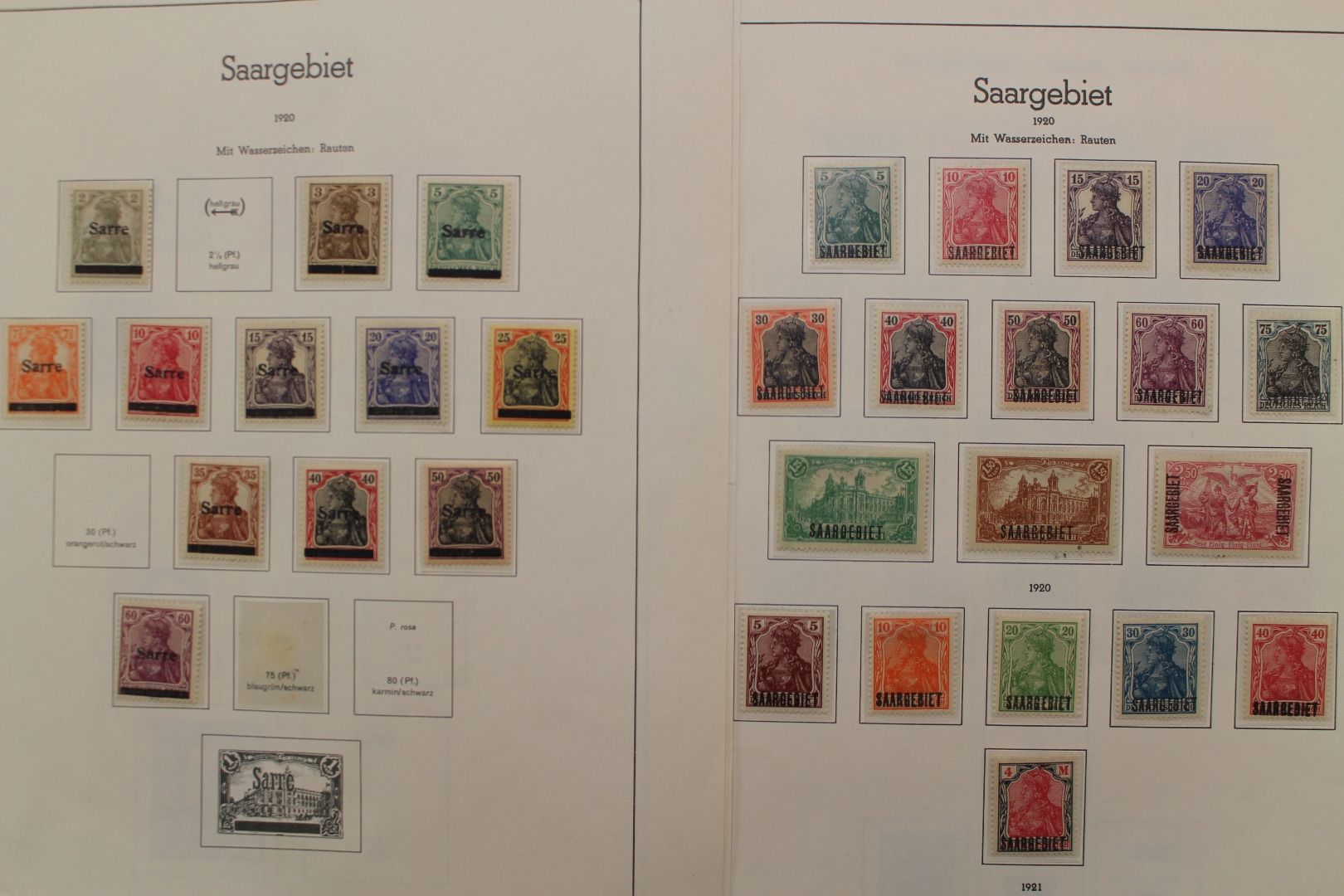 Saargebiet 19201935, Teilsammlung auf alten Vordruckblättern